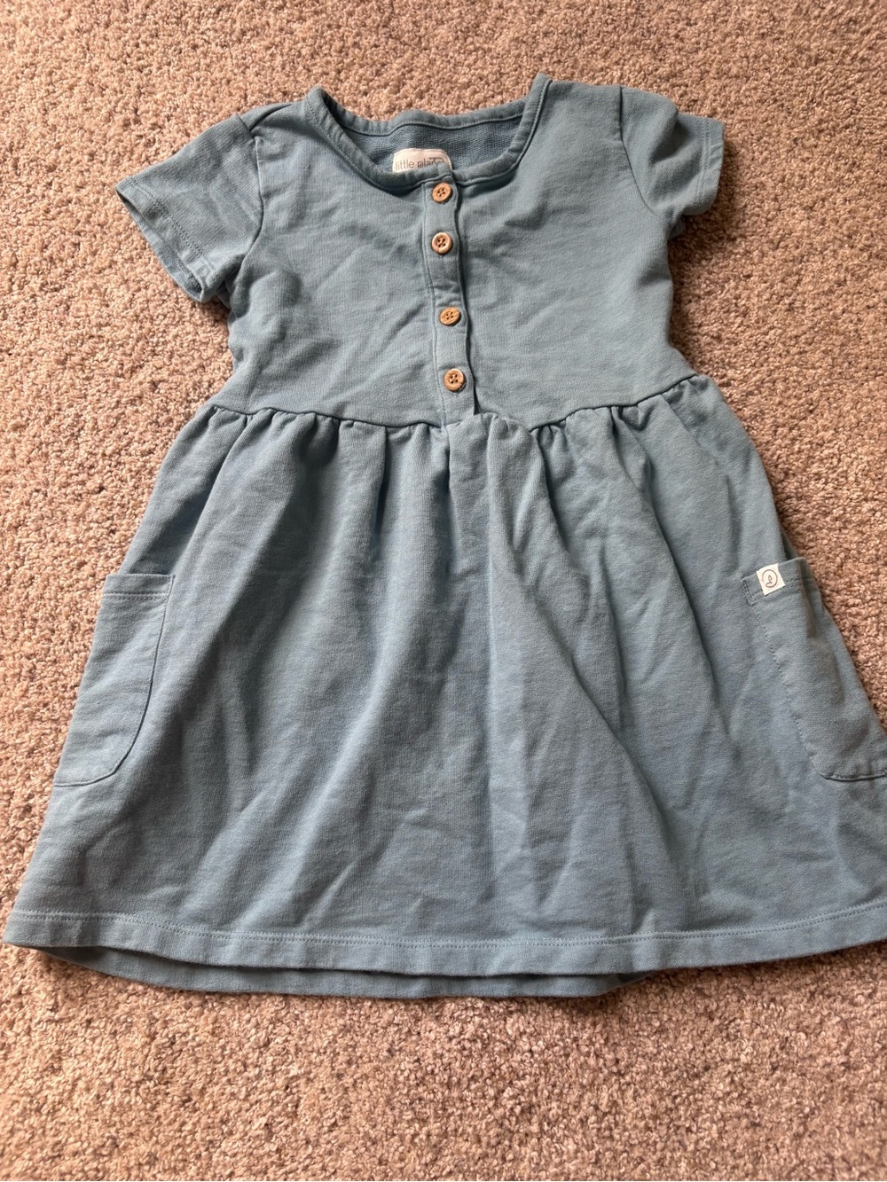 Little Planet by Carter's Toddler Girls 5T Blue Knit Cotton Dress Button Pockets